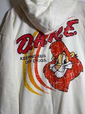 NWT D.A.R.E.  Lion Mascot Graphic Hoodie Cream XL